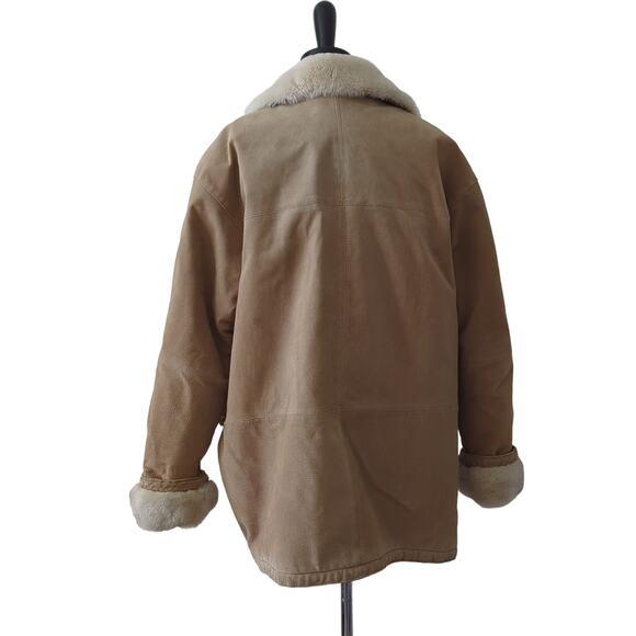 Winlit Vintage Brown Suede Leather Reversible Faux Fur Jacket Oversize Medium - Picture 7 of 12